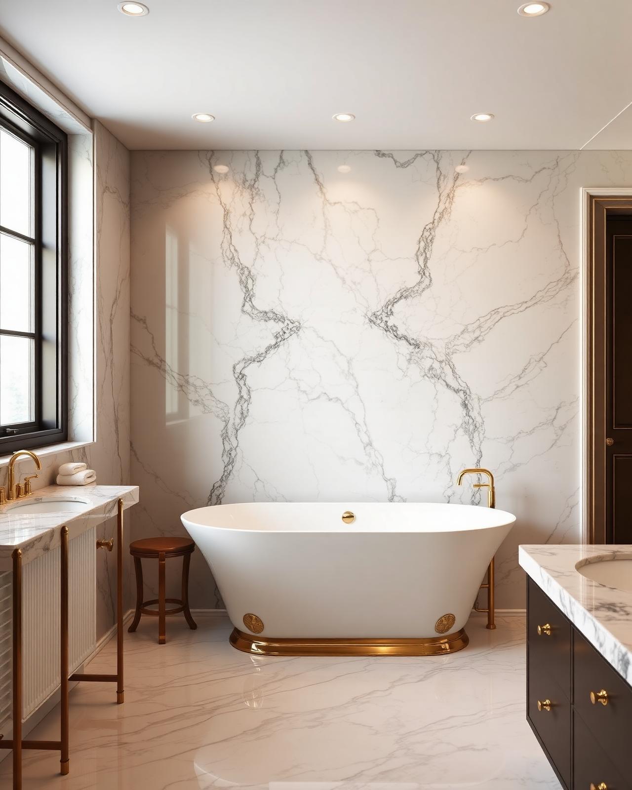 Book-matched marble bath in a Naples luxury home